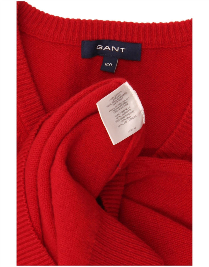 GANT Mens V-Neck Jumper Sweater 2XL Red Lambswool