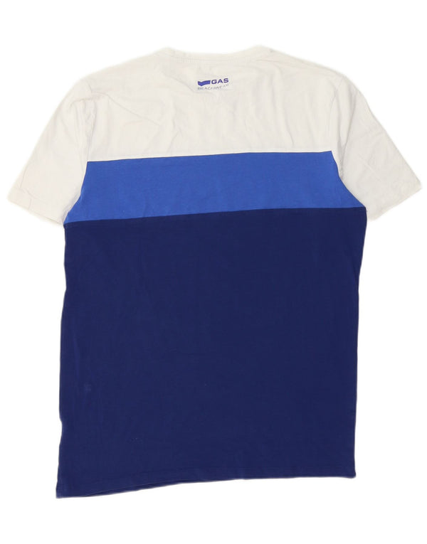 Gas Mens T-Shirt Top Large Blue Colourblock Cotton