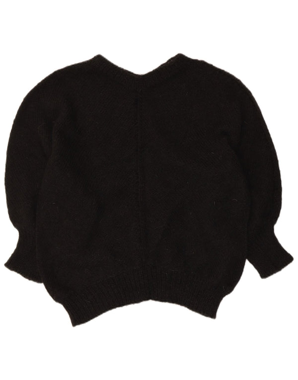 Vintage Womens 3/4 Sleeve V-Neck Jumper Sweater UK 14 Medium Black