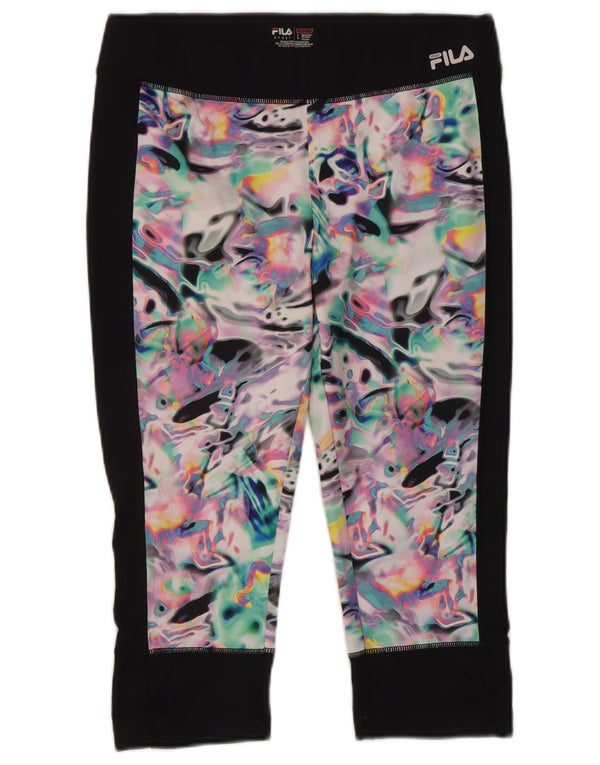 Fila Womens Abstract Pattern Capri Leggings UK 14 Large Black Polyester