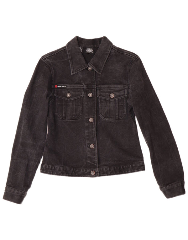 Dkny Womens Petite Denim Denim Jacket UK 6 XS Black Cotton Classic