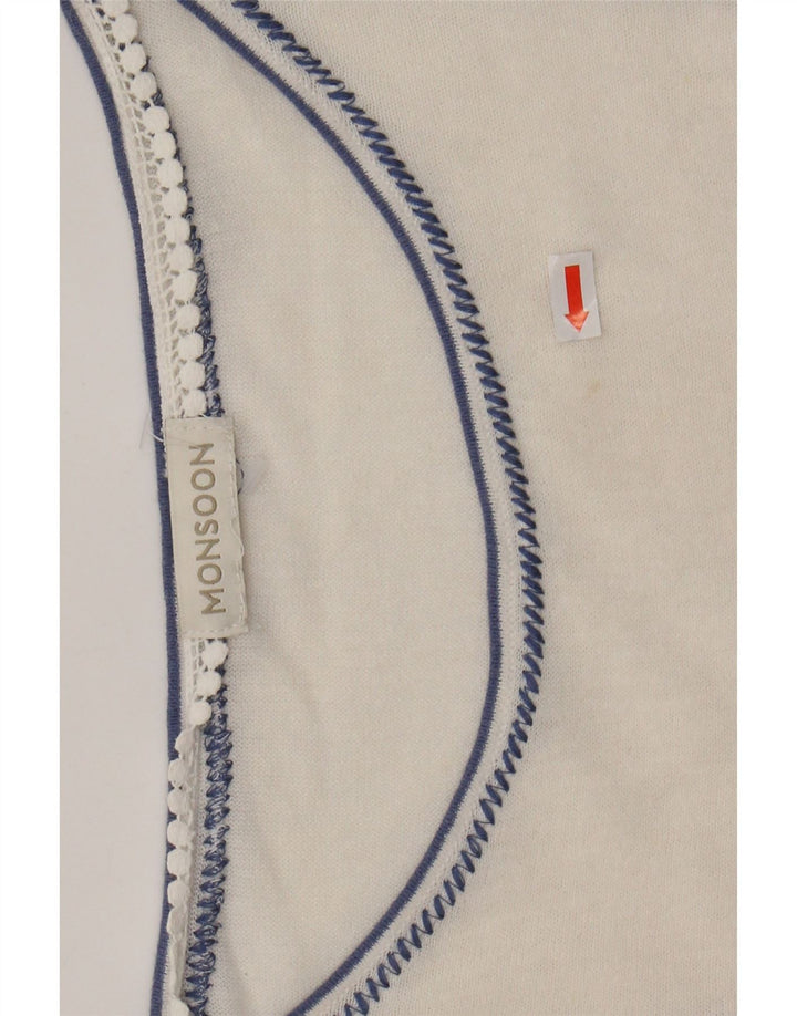 MONSOON Womens Blouse Top UK 16 Large Off White Floral Linen