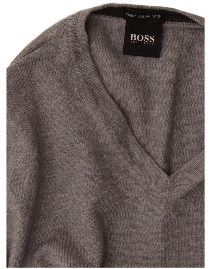 HUGO BOSS Womens V-Neck Jumper Sweater UK 10 Small Grey