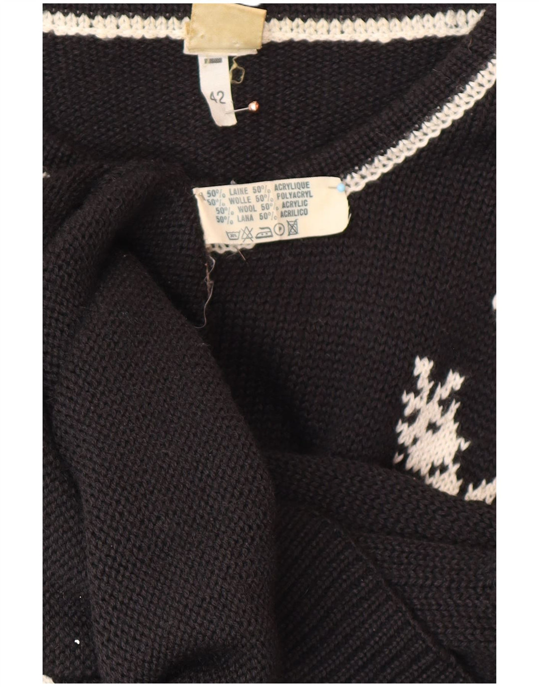 JORG PETERSON Womens Cardigan Sweater EU 42 Large Black Floral Wool