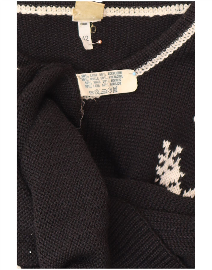 JORG PETERSON Womens Cardigan Sweater EU 42 Large Black Floral Wool