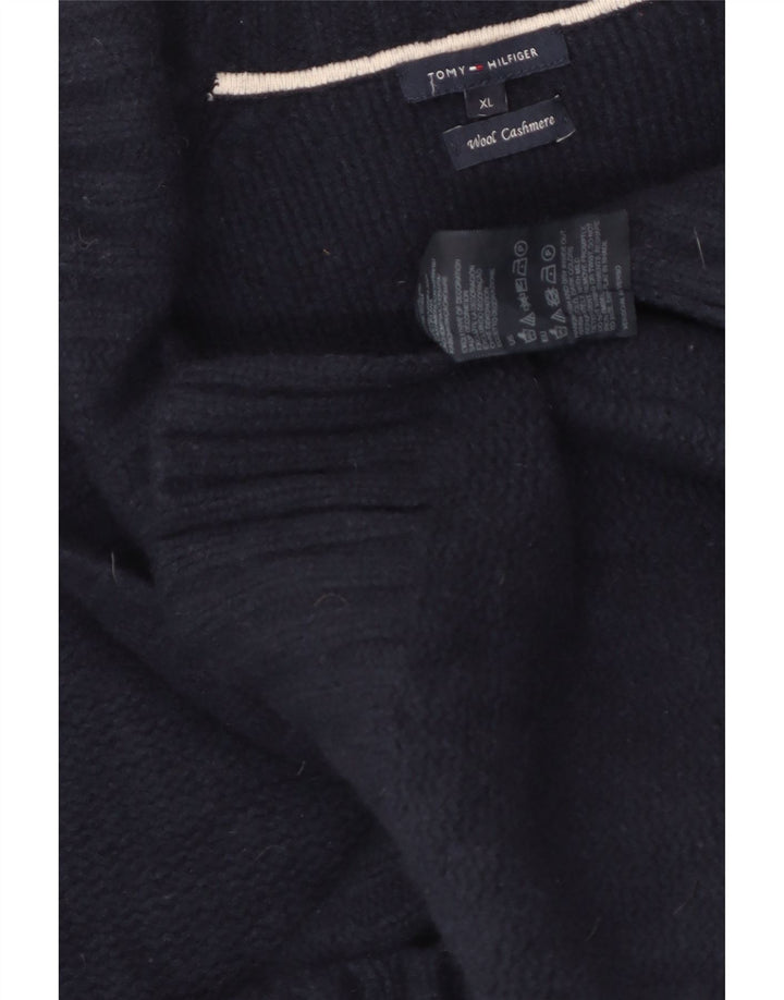 TOMMY HILFIGER Womens Shawl Neck Jumper Sweater UK 18 XL Navy Blue Wool