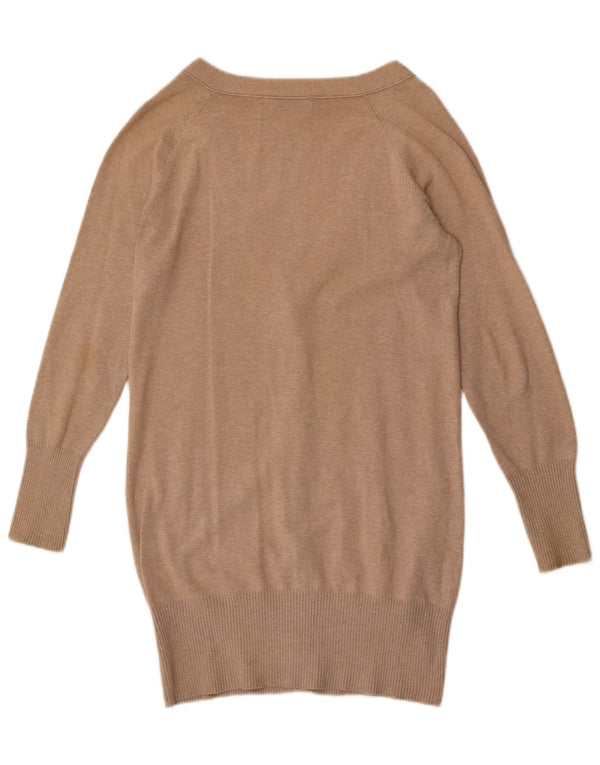 Zara Womens Longline Cardigan Sweater UK 14 Large Beige Cotton