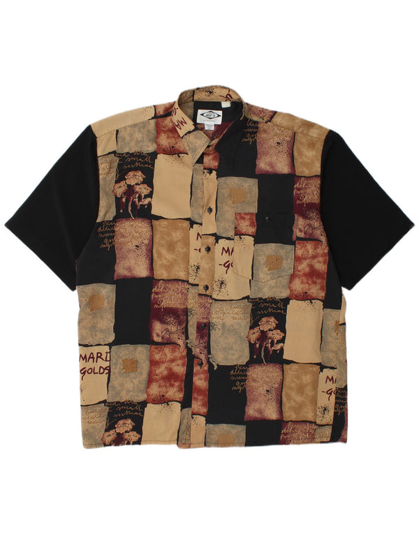 DAY-X Mens Short Sleeve Shirt Size 15 1/2 Medium Beige Patchwork Polyester