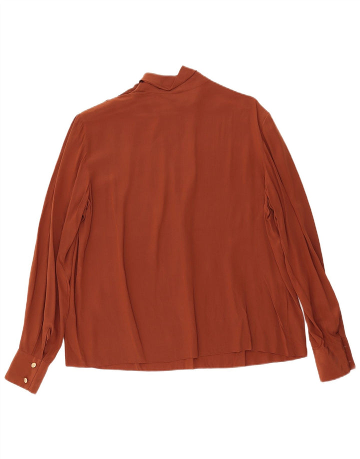 Vintage Womens Long Sleeve Blouse Top IT 46 Large Brown Silk
