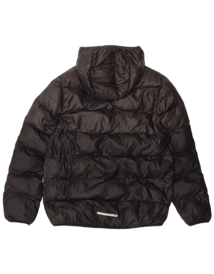 ADIDAS Boys Hooded Padded Jacket 13-14 Years Black Colourblock Polyester