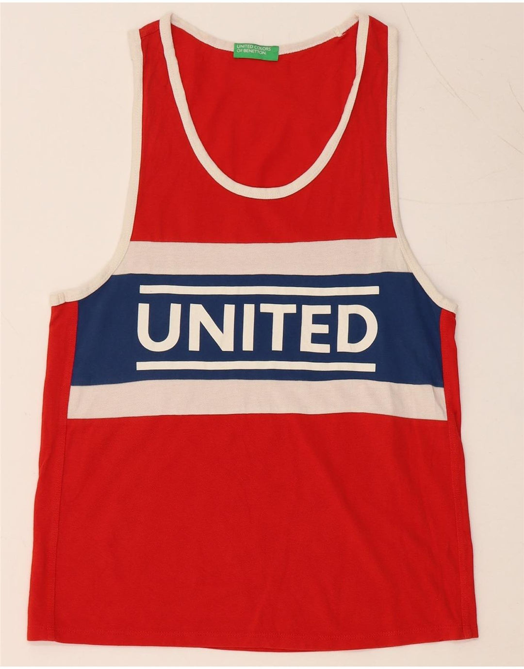 BENETTON Mens Graphic Vest Top XS Red Colourblock Cotton