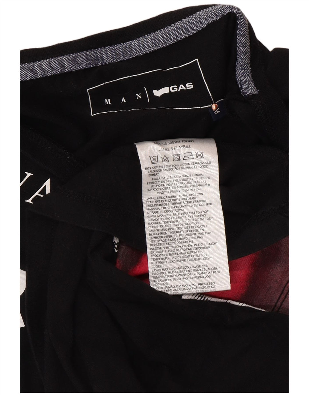 GAS Mens Graphic T-Shirt Top Medium Black Cotton