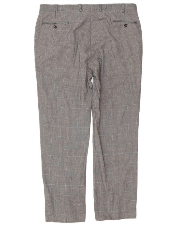 CHAPS Mens Straight Suit Trousers W38 L32 Grey Check Cotton