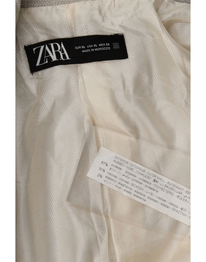 Zara Womens Crop Double Breasted Blazer Jacket UK 18 XL Grey Polyester