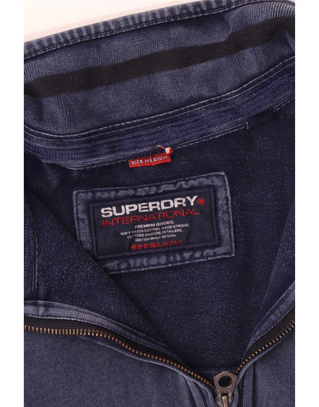 Superdry Mens Zip Neck Sweatshirt Jumper Medium Navy Blue Cotton