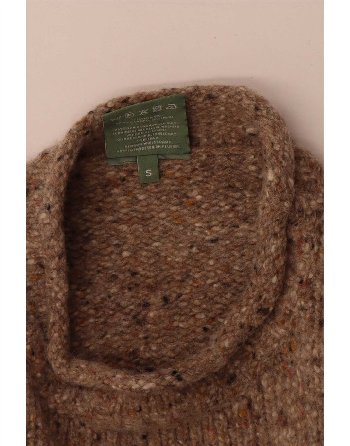 Aran Womens Oversized Turtle Neck Jumper Sweater UK 10 Small Beige Flecked
