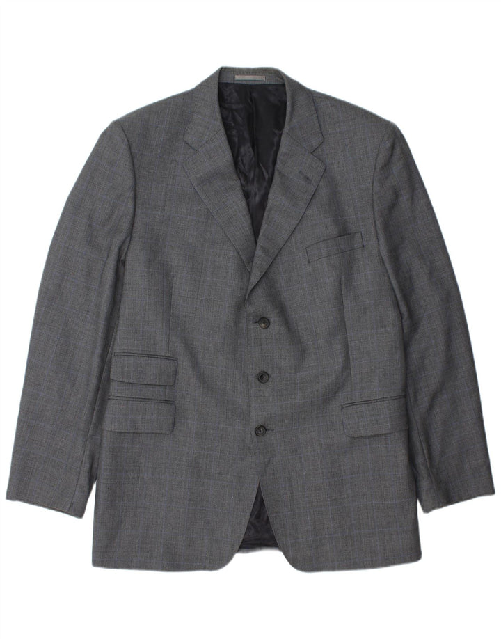 AQUASCUTUM Mens 3 Button Blazer Jacket UK 48 4XL Grey Check Wool