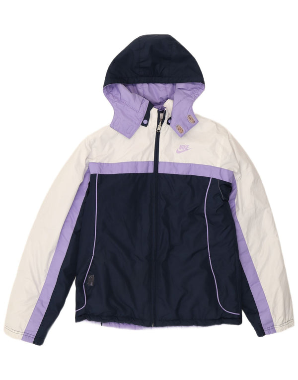 Nike Girls Hooded Padded Jacket 13-14 Years XL Purple Colourblock Polyester