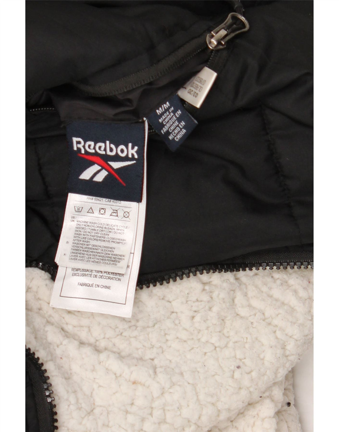 Reebok Womens Hooded Reversible Padded Jacket UK 14 Medium Black Polyester