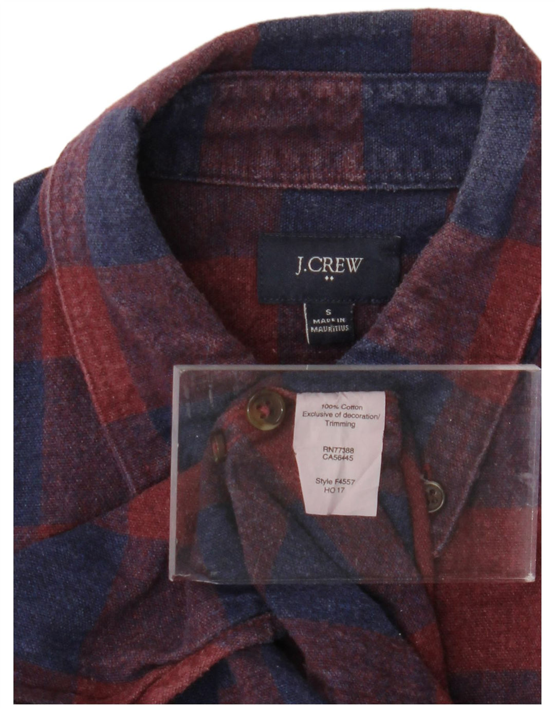 J. CREW Mens Flannel Shirt Small Burgundy Check Cotton