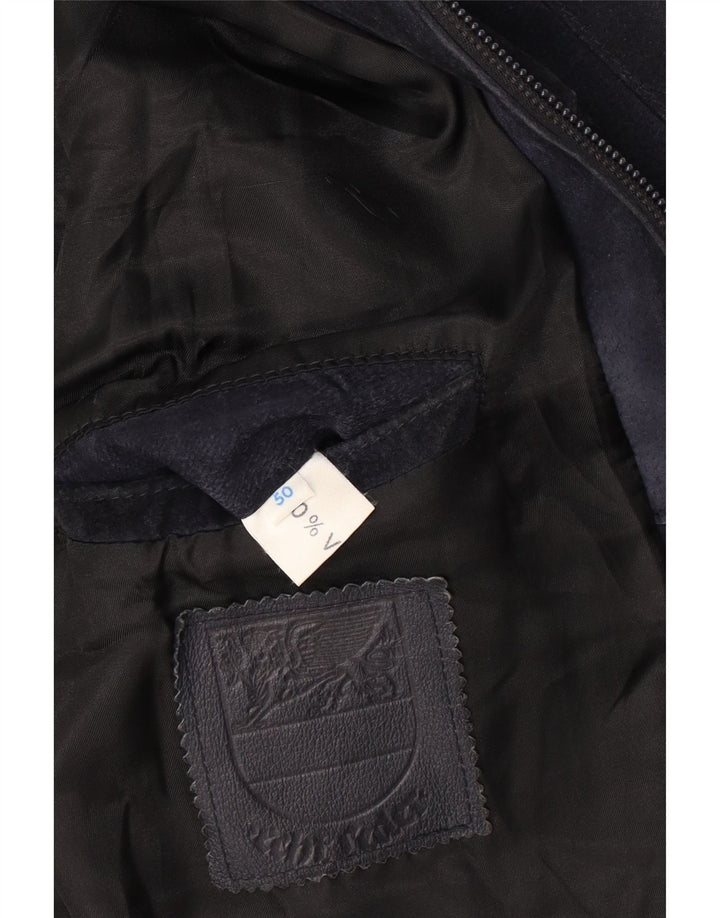 VINTAGE Mens Suede Bomber Jacket IT 50 Large Navy Blue Leather