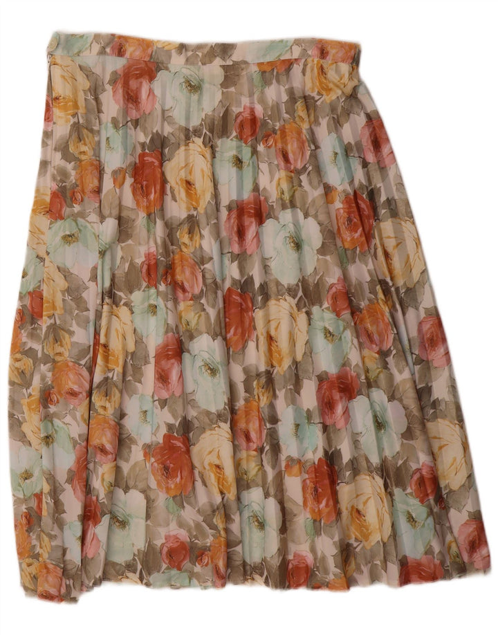 VINTAGE Womens Pleated Skirt EU 44 XL W32 Multicoloured Floral Polyester
