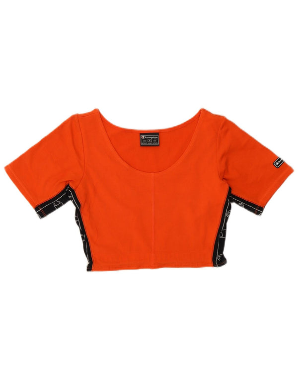 Champion Womens Crop Graphic T-Shirt Top UK 12 Medium Orange Cotton