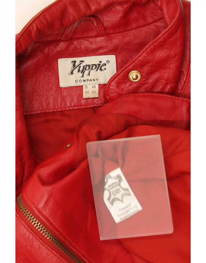 Yuppie Womens Crop Leather Jacket EU 40 Medium Red