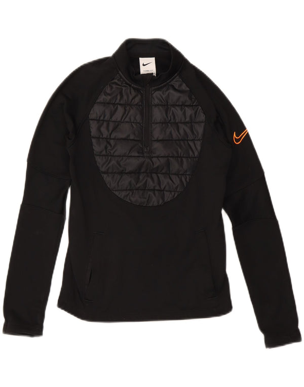 NIKE Boys Therma-Fit Zip Neck Pullover Tracksuit Top 8-9 Years Small Black