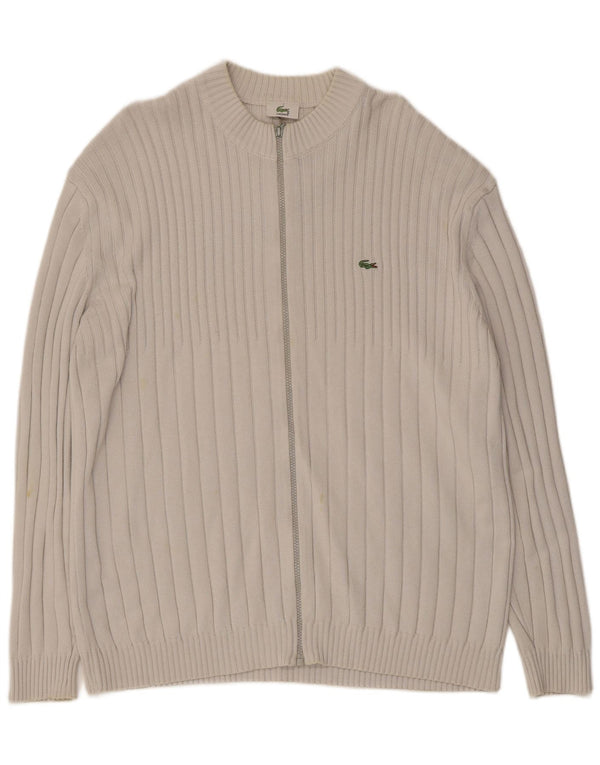 Lacoste Mens Full Zip Cardigan Sweater Size 7 2XL Off White Cotton