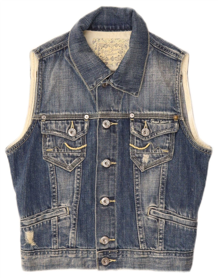 PEPE Jeans Boys Distressed Denim Gilet 7-8 Years Medium Blue Cotton