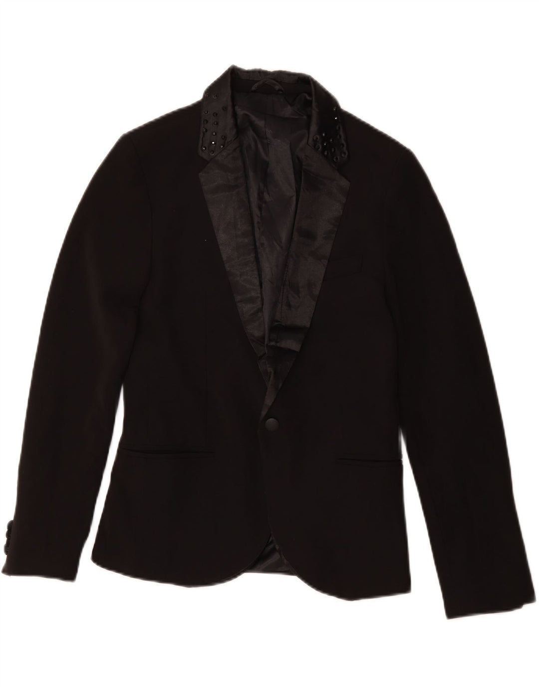 ZARA Womens 1 Button Blazer Jacket UK 10 Small Black Polyester