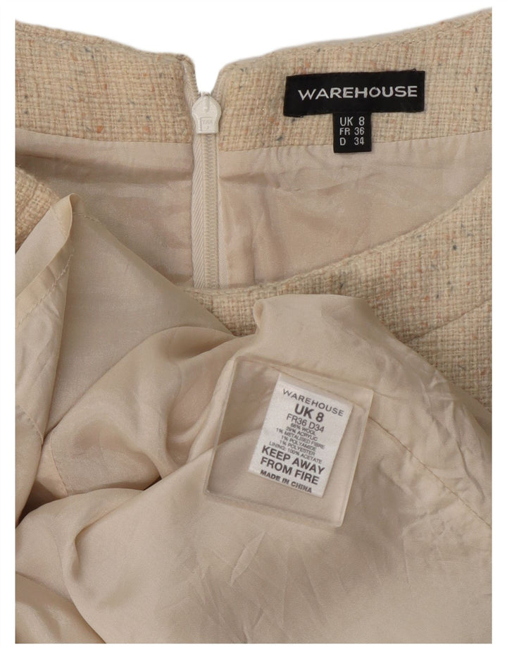 Warehouse Womens Sheath Dress UK 8 Small Beige Flecked Wool