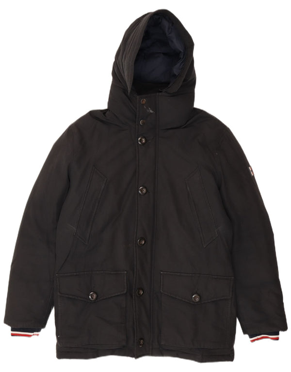 Tommy Hilfiger Mens Hooded Padded Jacket UK 38 Medium Black Cotton