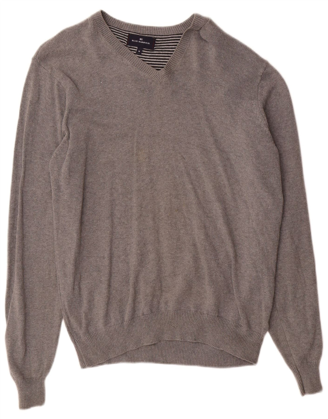 Marks & Spencer Mens Blue Harbour V-Neck Jumper Sweater Medium Grey Cotton