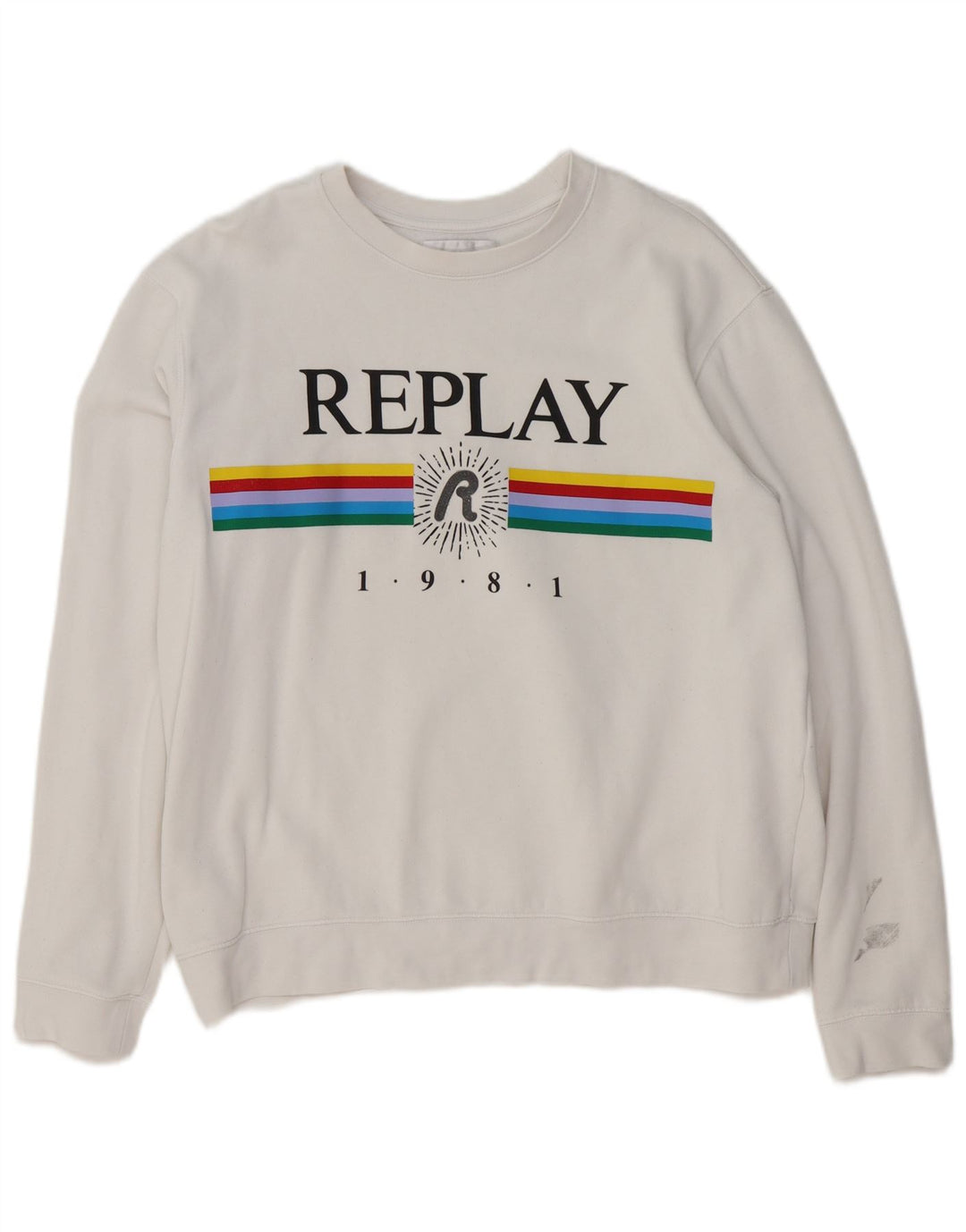 REPLAY Womens Graphic Sweatshirt Jumper UK 16 Large White