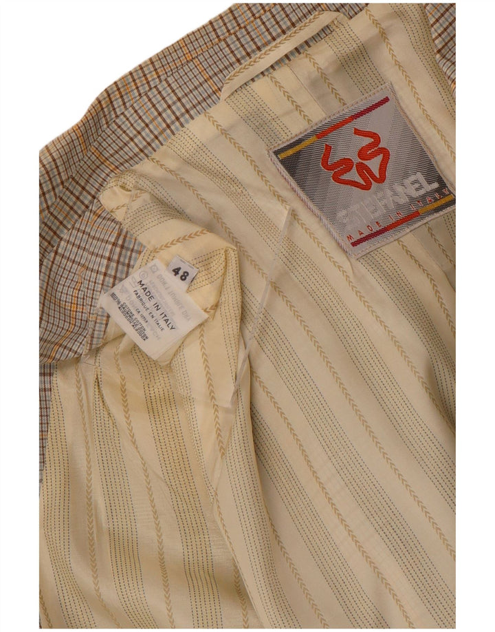 Stefanel Mens 2 Button Blazer Jacket IT 48 Medium Beige Check Cotton