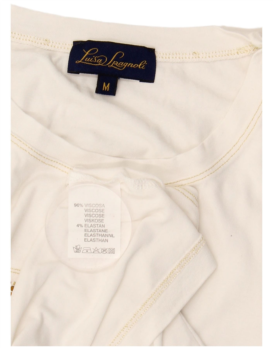 LUISA SPAGNOLI Womens Graphic T-Shirt Top UK 14 Medium White Viscose