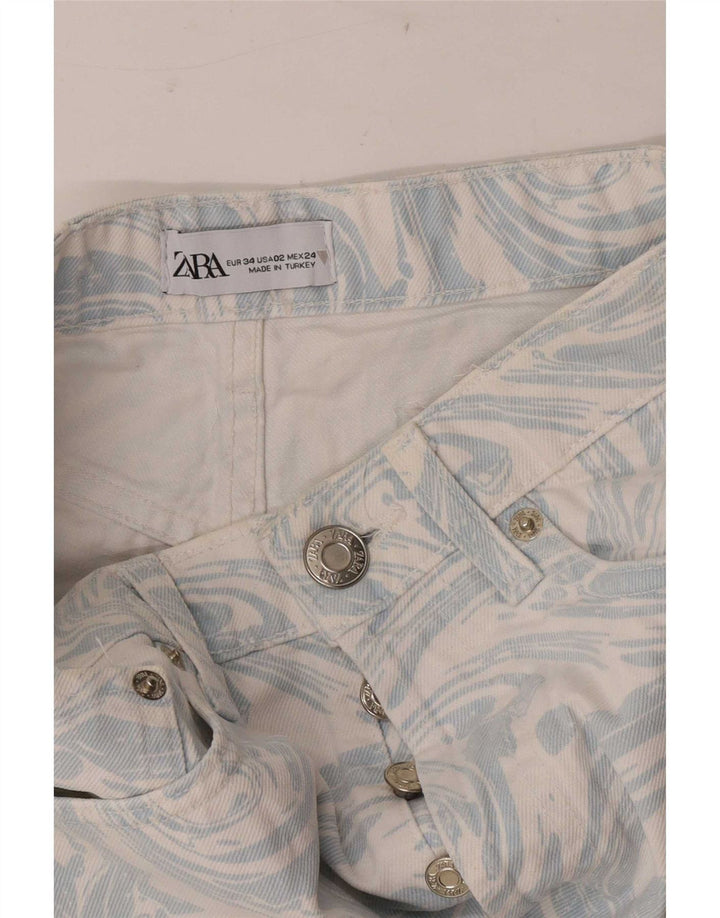 Zara Womens Abstract Pattern Denim Shorts EU 34 2XS W24 Blue