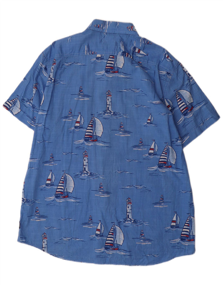 IZOD Mens Salt Water Short Sleeve Shirt XL Blue Cotton Hawaiian