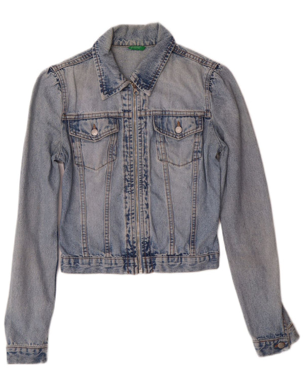 United Colors of Benetton Womens Crop Denim Jacket UK 6 XS Blue Classic