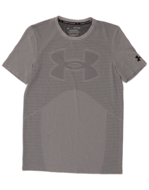 Under Armour Mens Heat Gear Graphic T-Shirt Top Small Grey Pinstripe