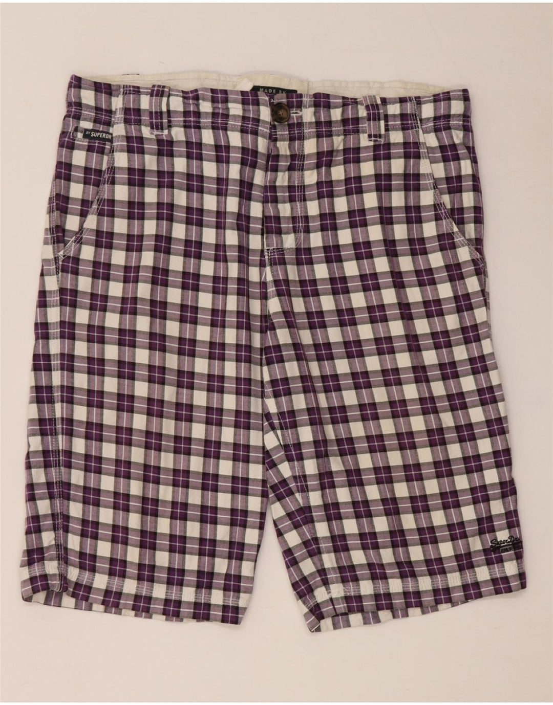 SUPERDRY Mens Chino Shorts Large W36 Purple Check Cotton