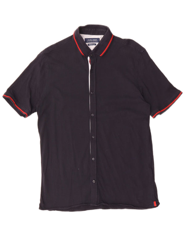 Zara Mens Short Sleeve Shirt Large Navy Blue