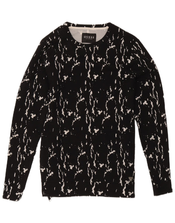 Guess Mens Abstract Pattern Sweatshirt Jumper Small Black Cotton
