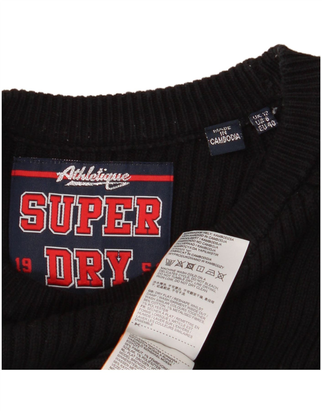 SUPERDRY Womens Graphic Jumper Dress UK 12 Medium Black Cotton