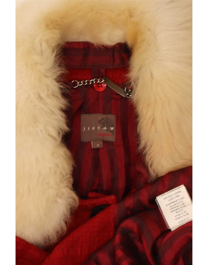 Jigsaw Womens Overcoat UK 8 Small Red Check Cotton