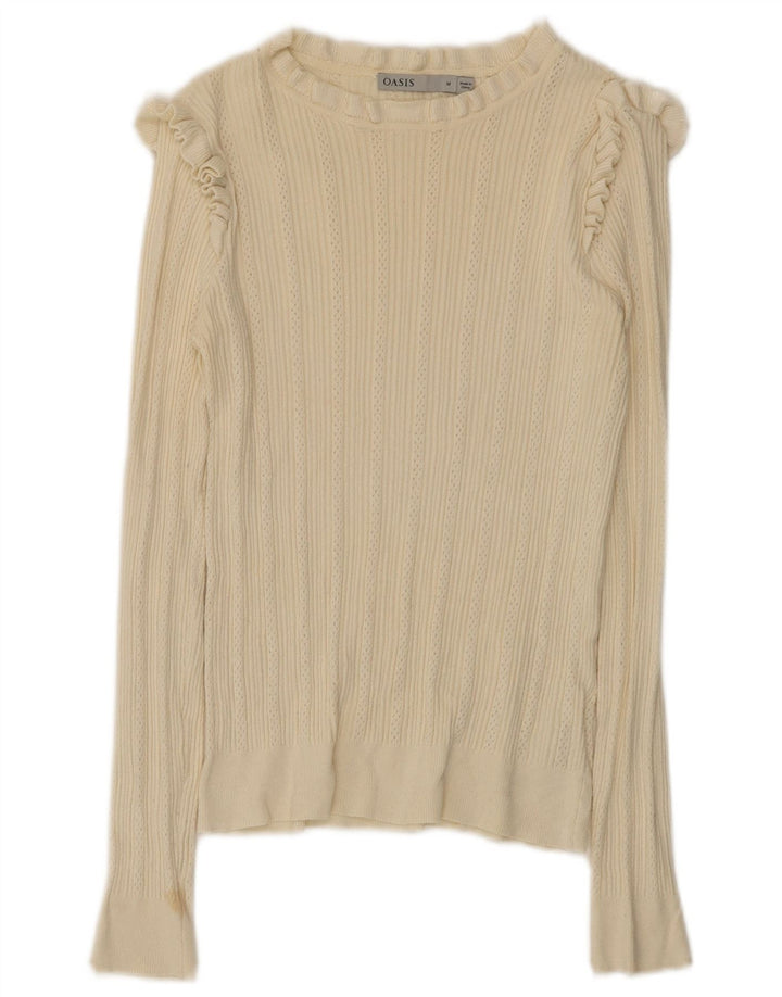 Oasis Womens Top Long Sleeve UK 12 Medium Off White Viscose
