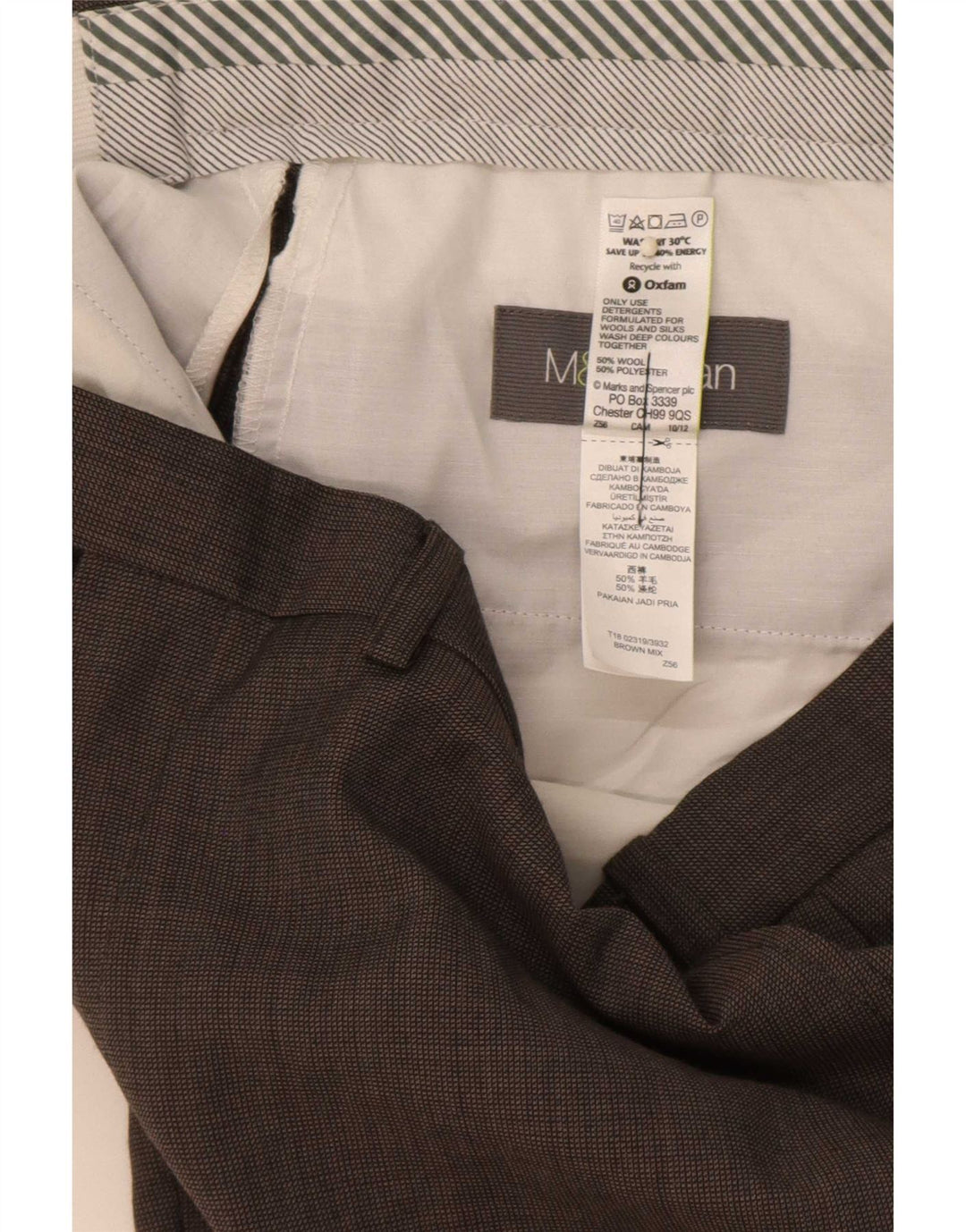 Marks & Spencer Mens Straight Suit Trousers W36 L31 Brown Wool