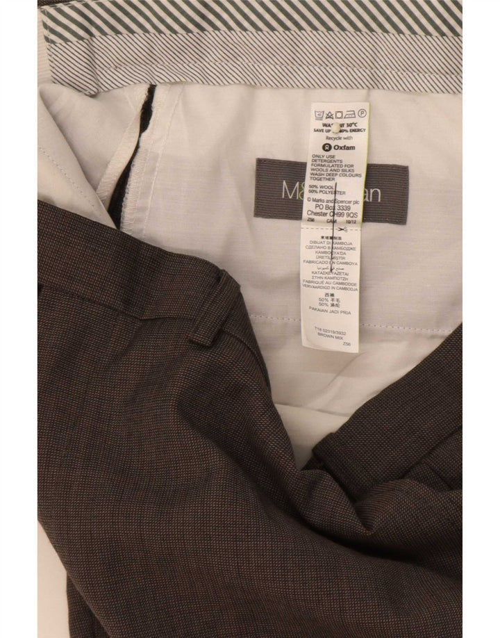 Marks & Spencer Mens Straight Suit Trousers W36 L31 Brown Wool